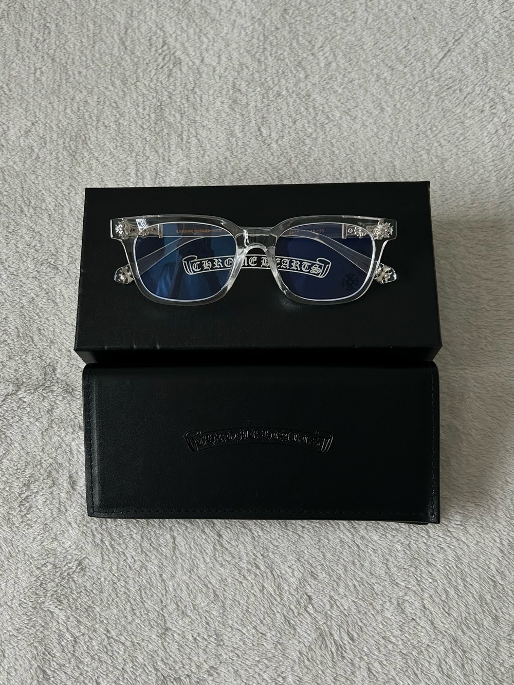 Clear Chrome Hearts glasses